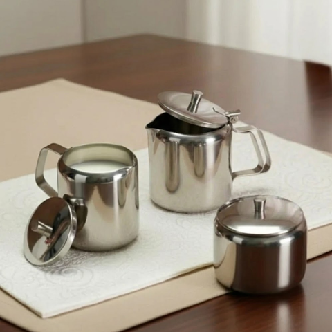 Vinod Stainless Steel 3 Pieces Jumbo Tea Set Tea Pot, 250 ml, front view