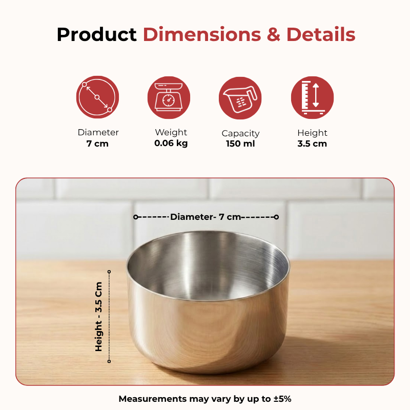 VINOD Stainless Steel Traditional Thali 5 Piece Set - 1 Pc Plate, 2 Pcs Vati, 1 Pc Glass & 1 Pc Spoon, Highest Grade Stainless Steel, Dishwasher Safe, Rust Free