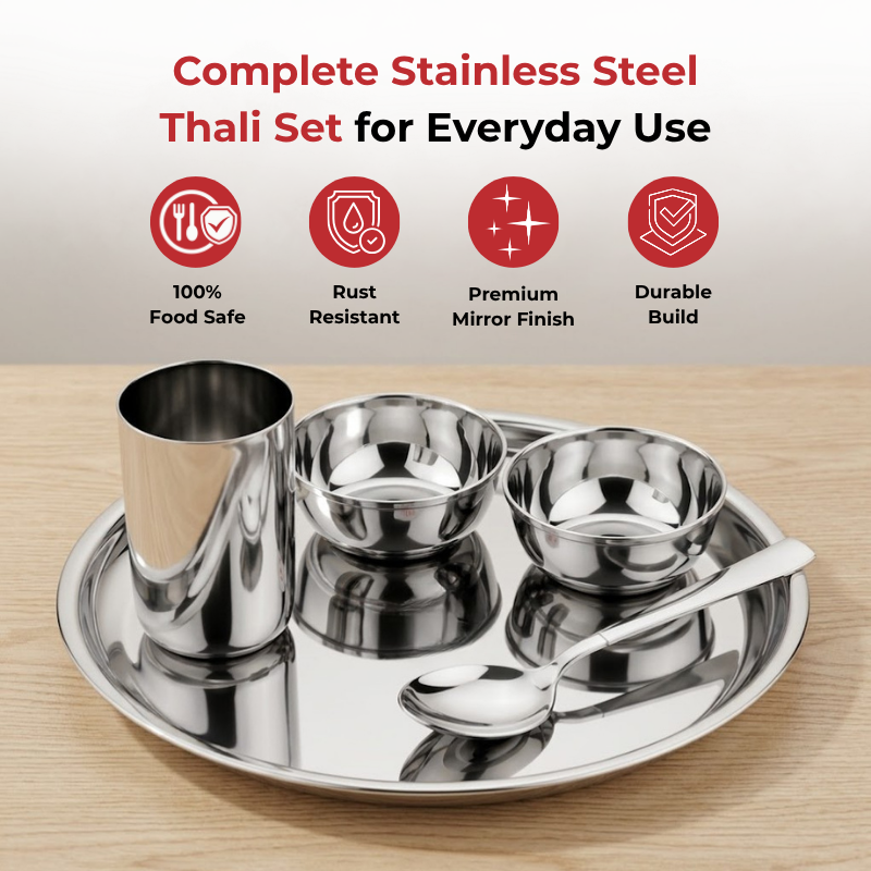 Vinod Stainless Steel 5 Pcs Trendy Thali Set with Halwa Plate