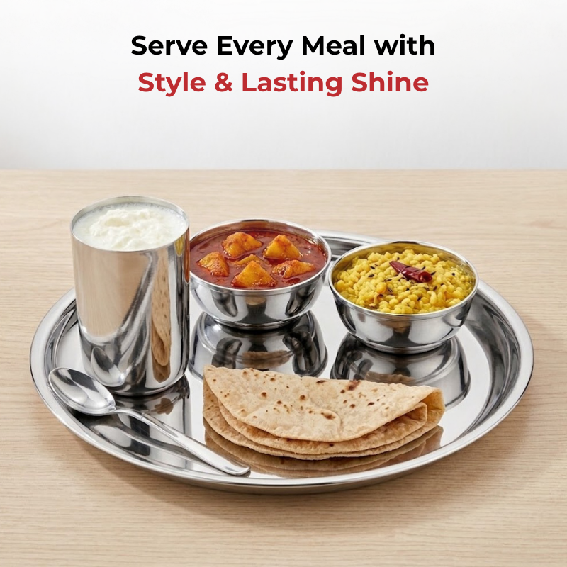 Vinod Stainless Steel 5 Pcs Trendy Thali Set with Halwa Plate