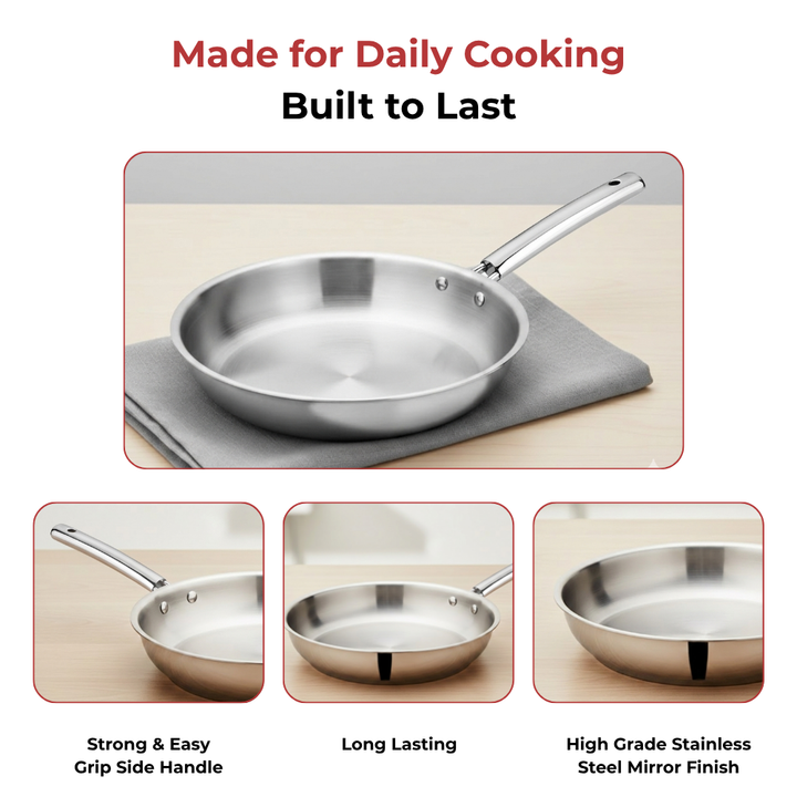 VINOD Doniv Titanium Triply Stainless Steel Fry Pan 22 cms, Induction Friendly