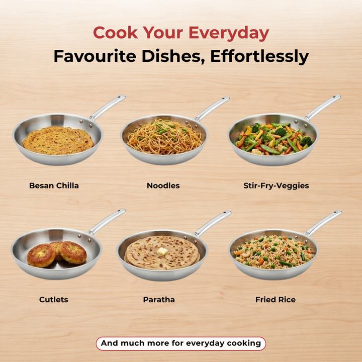 VINOD Doniv Titanium Triply Stainless Steel Fry Pan 22 cms, Induction Friendly