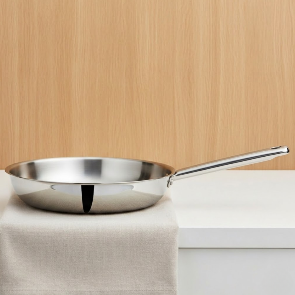 Vinod Doniv Titanium Triply Stainless Steel Fry Pan 22 cms, angled view