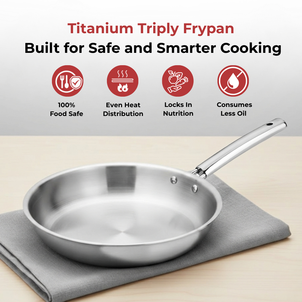 VINOD Doniv Titanium Triply Stainless Steel Fry Pan 24 cms, Induction Friendly