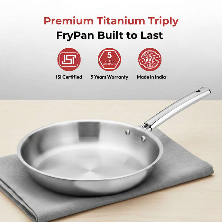VINOD Doniv Titanium Triply Stainless Steel Fry Pan 24 cms, Induction Friendly