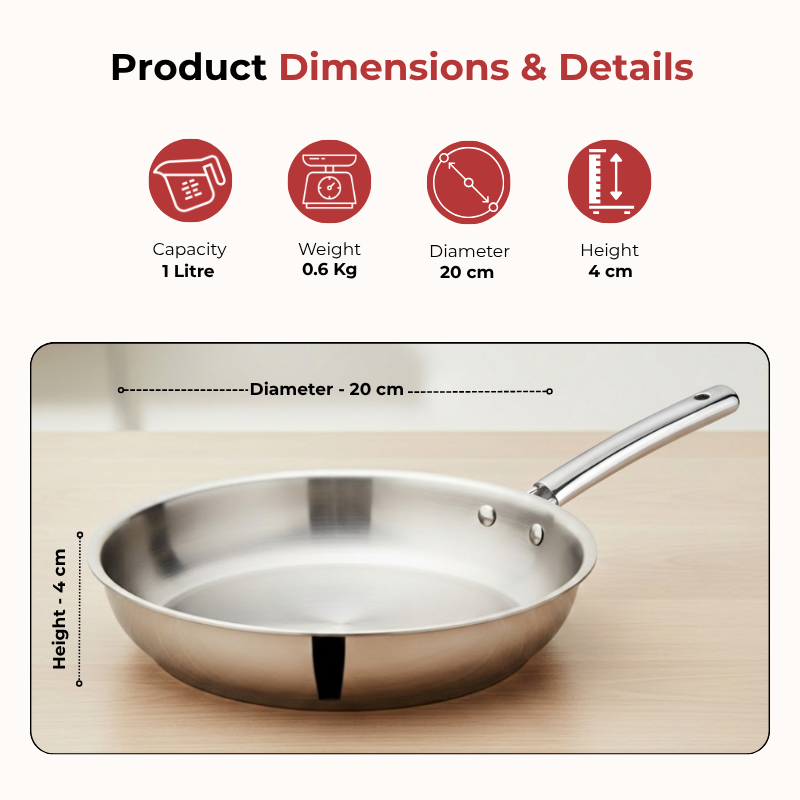VINOD Doniv Titanium Triply Stainless Steel Fry Pan 20 cms, Induction Friendly