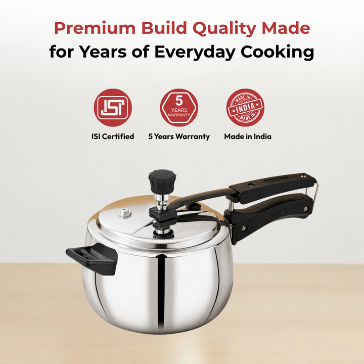 VINOD Doniv Titanium Triply Stainless Steel Pressure Cooker 5 Ltr (Inner Lid), Induction Friendly