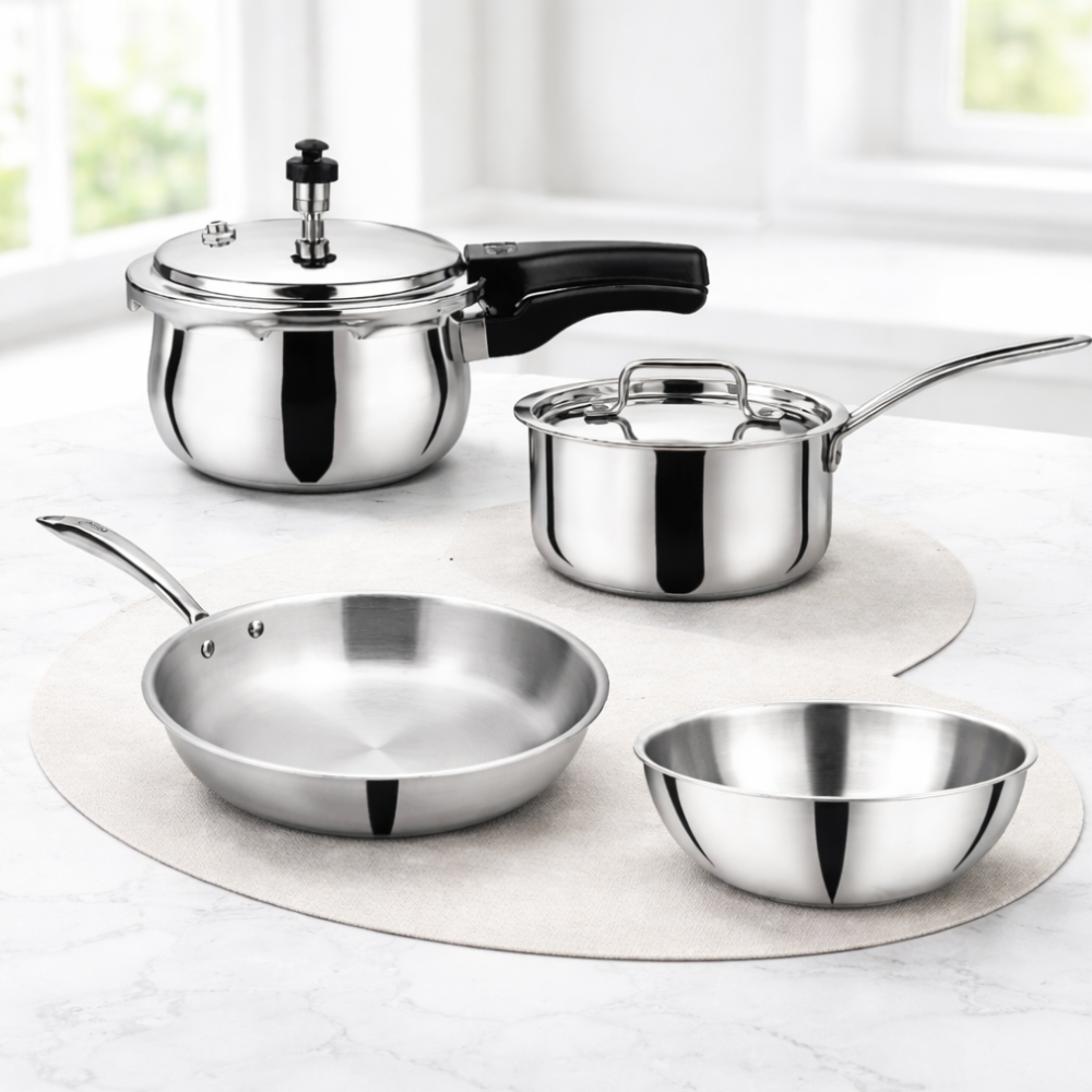 VINOD Doniv Titanium Triply Stainless Steel 4 Piece Small Cookware Set