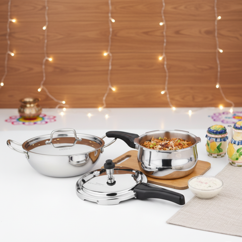 VINOD Doniv Titanium Triply Stainless Steel 2 Pieces & Pressure Cooker 3 Liter & Kadhai 5 Liter
