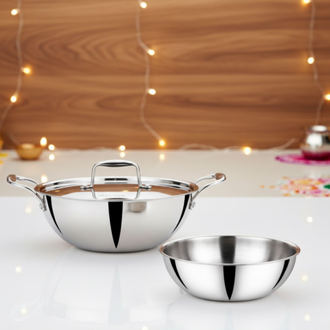 VINOD Doniv Titanium Triply Stainless Steel 2 Pieces Set & Kadhai 5 Liter & Tasla 2 Liter