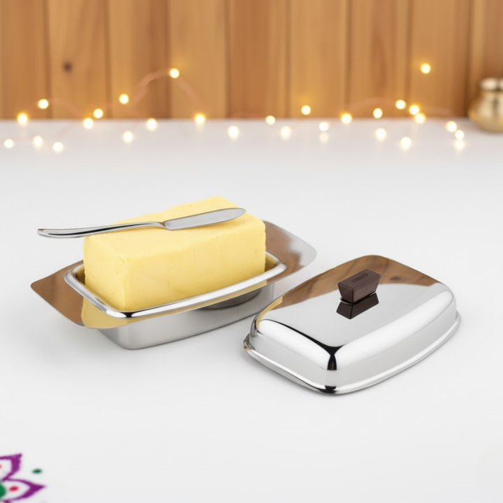 Vinod Stainless Steel Butter Dish with Butter Knife | Durable, Rust-Free, and Hygienic