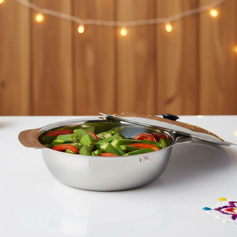 Vinod Stainless Steel Royal Veg Serving Dish with Cover – 350 ml
