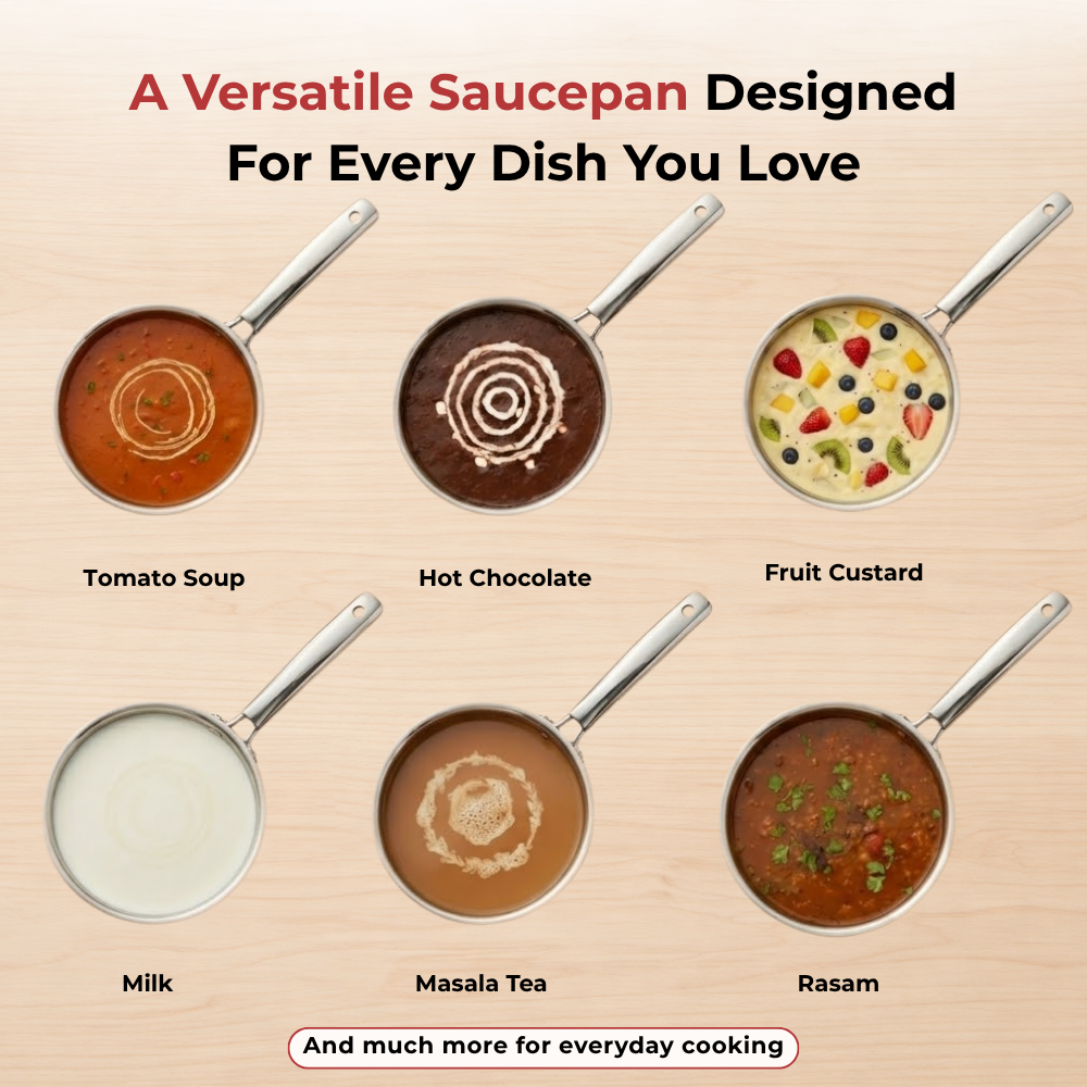 Doniv Titanium Triply Stainless Steel Sauce Pan with Cover 18 cm, Capacity 2.2 Liter, Induction Friendly