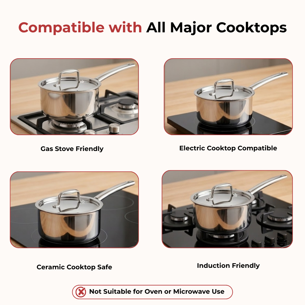 Doniv Titanium Triply Stainless Steel Sauce Pan with Cover 18 cm, Capacity 2.2 Liter, Induction Friendly