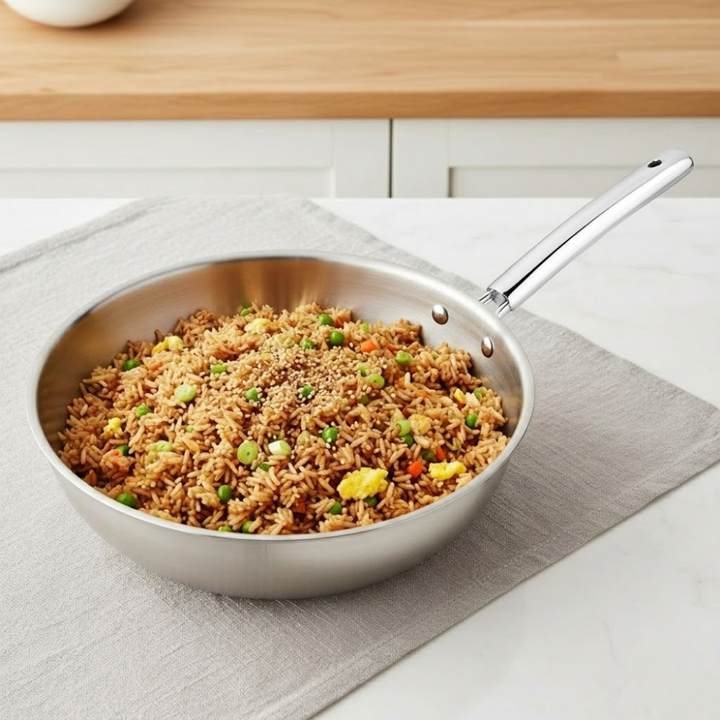 VINOD Doniv Titanium Triply Stainless Steel Wok 26 cms, Capacity 3.30 Liter