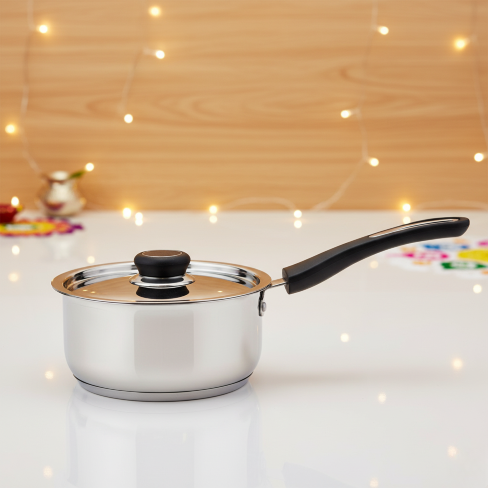VINOD - DONIV Stainless Steel Sorrento Sandwich Bottom Saucepan with Steel Lid 18 cms – Capacity 2200 ml - Induction Friendly