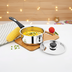 विनोद - डोनिव स्टेनलेस स्टील सोरेंटो सैंडविच बॉटम सॉस पैन स्टील लिड के साथ 16 सेमी - क्षमता 1450 मिलीलीटर - इंडक्शन फ्रेंडली