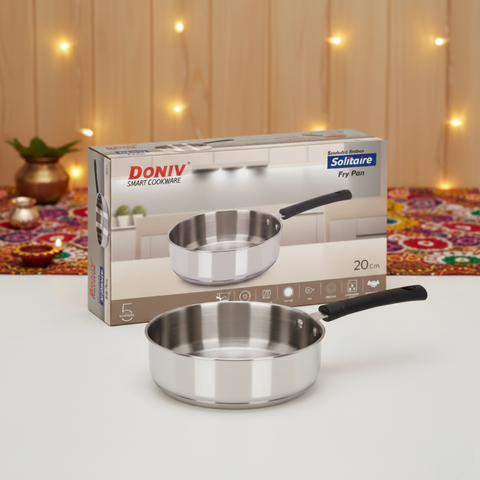 VINOD – DONIV Stainless Steel Sandwich Bottom Solitaire Fry Pan, 20 cms – Induction Friendly. Capacity 2 Liter
