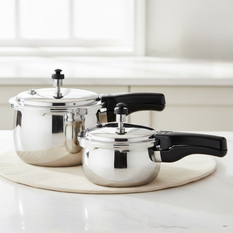Vinod Doniv Titanium Triply stainless steel pressure cooker combo, 2 litre and 3 litre, triply bonded base detail