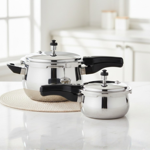 Vinod Doniv Titanium Triply stainless steel pressure cooker combo, 3 litre and 5 litre, triply bonded base detail