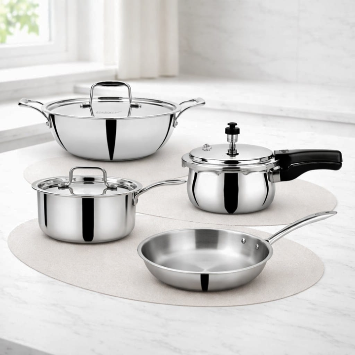 VINOD Doniv Titanium Triply Stainless Steel 4 Piece Small Cookware Set
