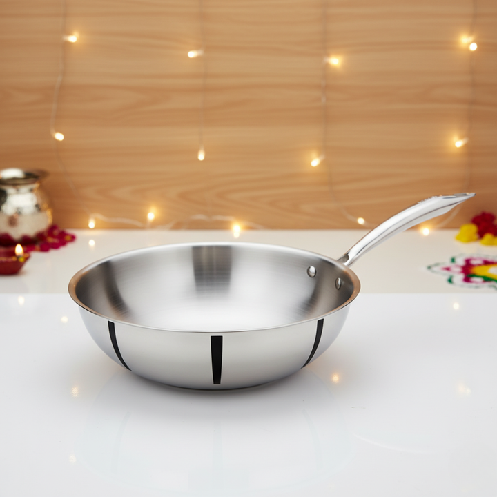 VINOD Doniv Titanium Triply Stainless Steel Wok 26 cms, Capacity 3.30 Liter