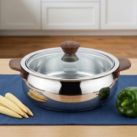 Vinod Stainless Steel Aroma Insulated Casserole with Glass Lid & Wooden Knob, with lid