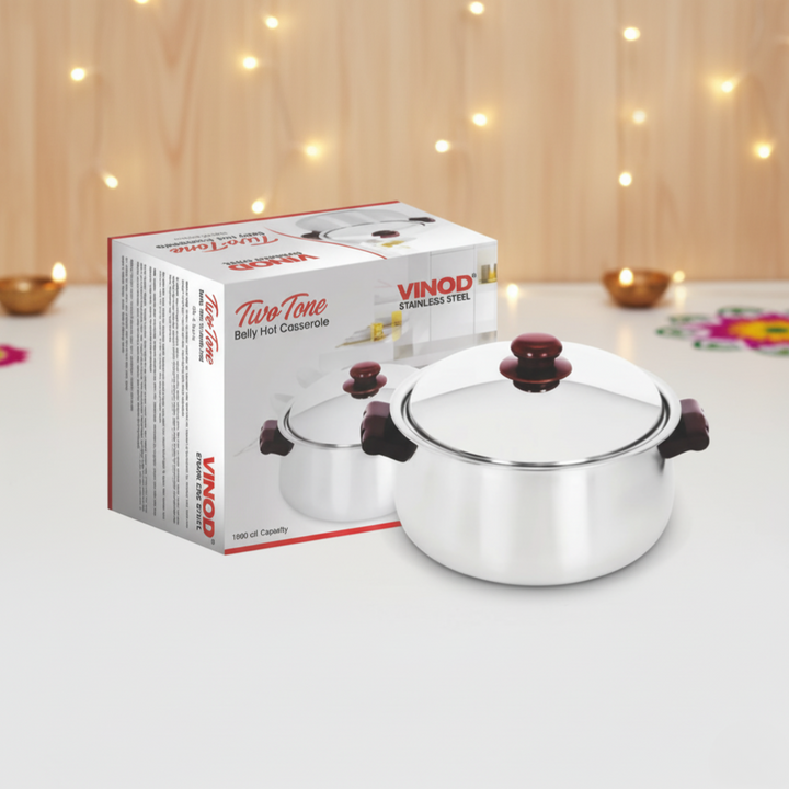 Vinod Stainless Steel Two Tone Belly Hot Casserole 700 ml
