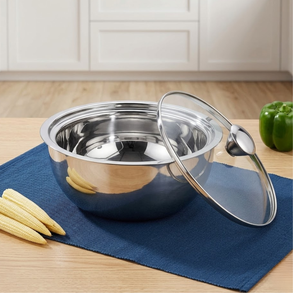 Vinod Stainless Steel Montero Insulated Casserole with Glass Lid & Steel Knob, with lid