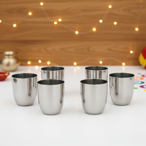 Vinod Stainless Steel Vento Glass – Six Glasses in one Box (300 ml)