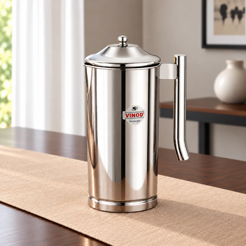 VINOD Victoria Stainless Steel Water Pitcher 1700 ml with Lid – Steel Water Jug for Home, Dining Table & Everyday Serving