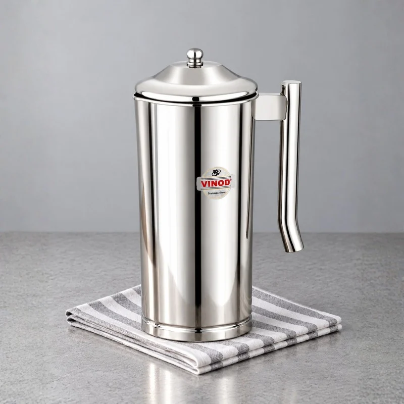 VINOD Victoria Stainless Steel Water Pitcher 1700 ml with Lid – Steel Water Jug for Home, Dining Table & Everyday Serving