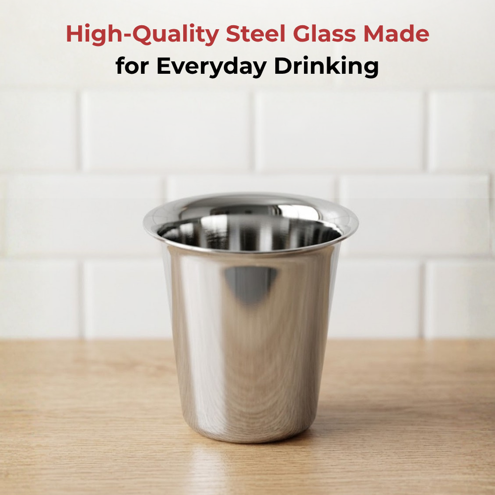 VINOD Stainless Steel Rampatra Glass Set of 6 - 240 ml with Highest Grade Steel, Tough and Strong Build, Dishwasher Safe, Rust Free