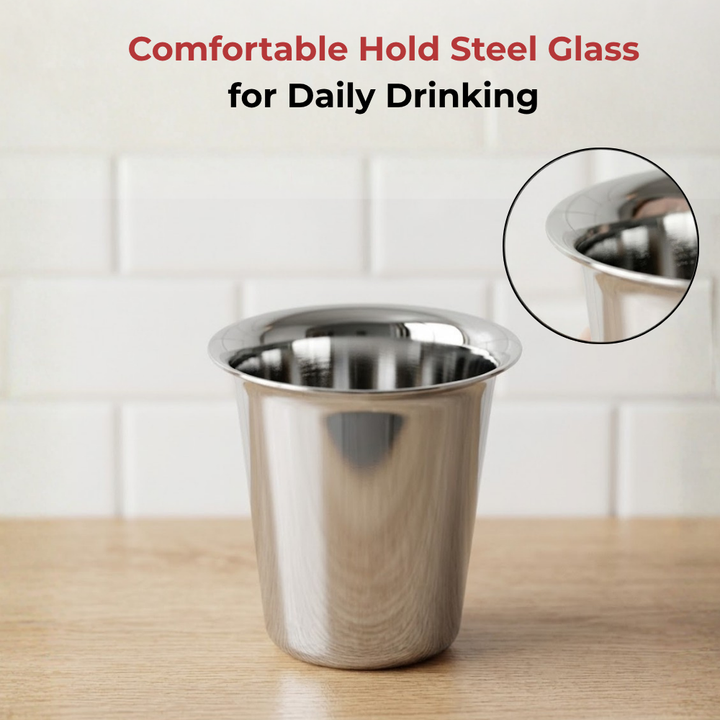 VINOD Stainless Steel Rampatra Glass Set of 6 - 240 ml with Highest Grade Steel, Tough and Strong Build, Dishwasher Safe, Rust Free