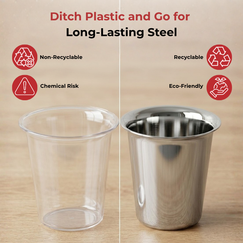 VINOD Stainless Steel Rampatra Glass Set of 6 - 240 ml with Highest Grade Steel, Tough and Strong Build, Dishwasher Safe, Rust Free