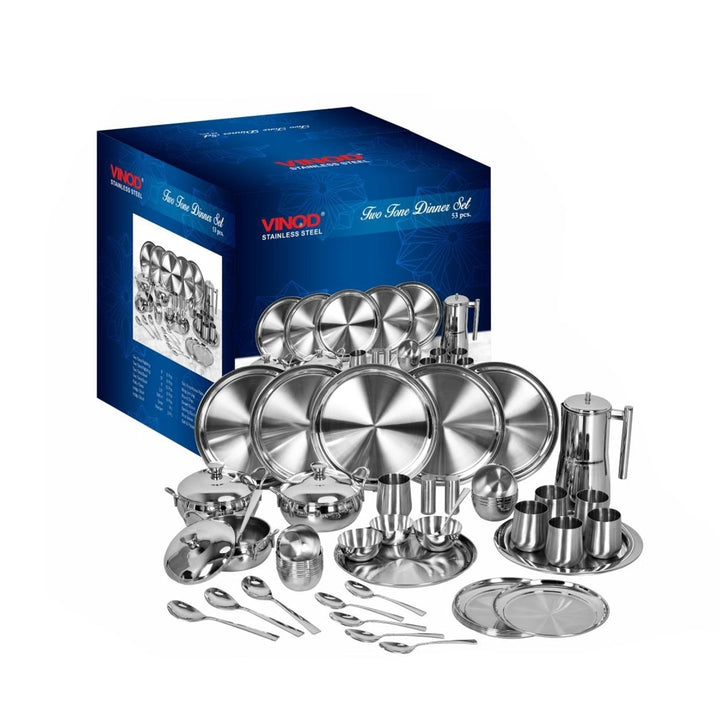 Vinod 53 Pieces Stainless Steel Two Tone Dinner Set