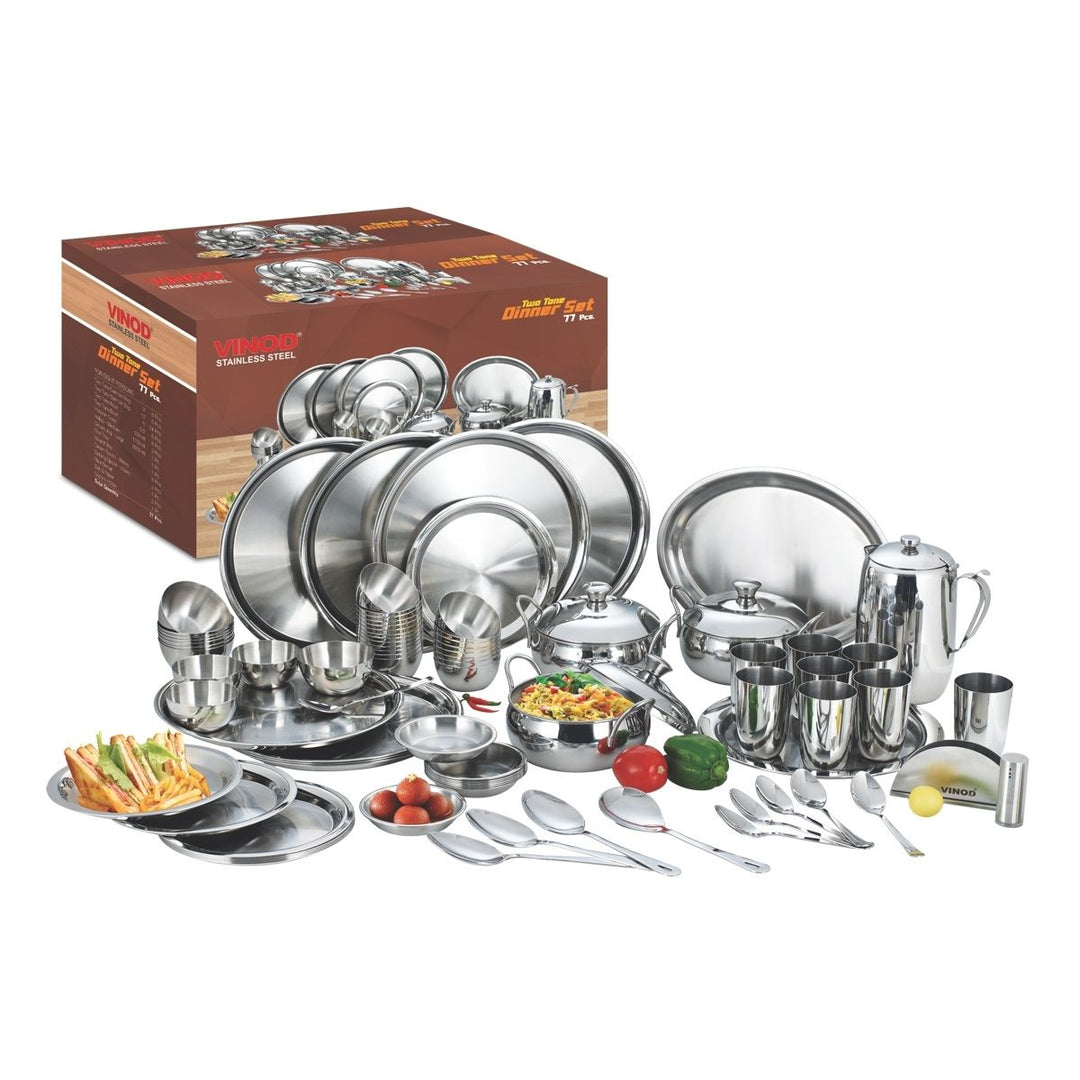 Vinod 77 Pieces Stainless Steel Two Tone Dinner Set For Eight Persons