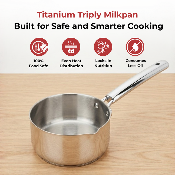 VINOD Doniv Titanium Triply Stainless Steel Milk Pan 14 cms, Capacity 1.00 Liter