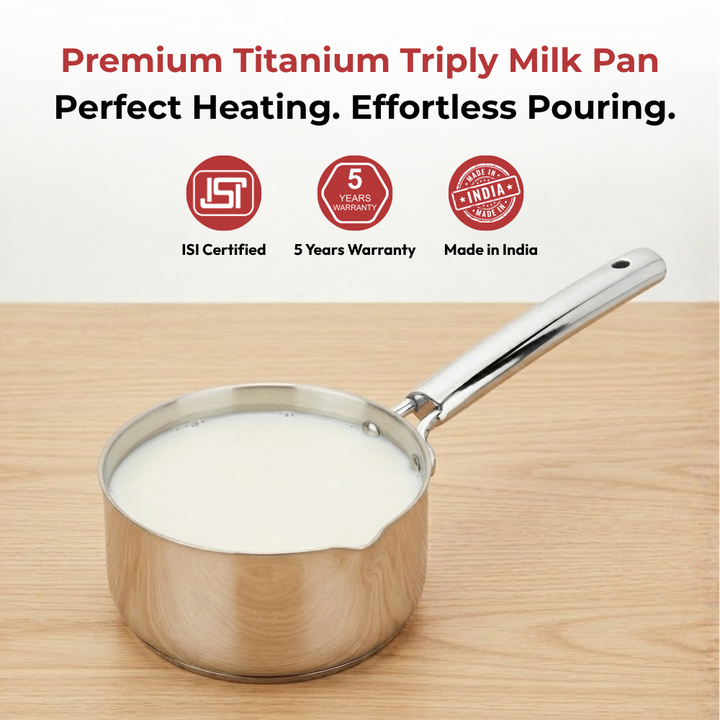 VINOD Doniv Titanium Triply Stainless Steel Milk Pan 14 cms, Capacity 1.00 Liter