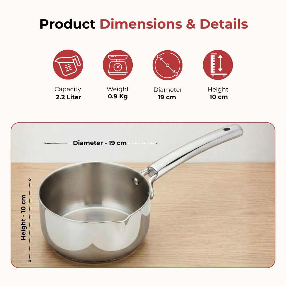 Vinod Doniv Titanium Triply Stainless Steel Milk Pan 18 cms, 2.20 Liter, product view 7