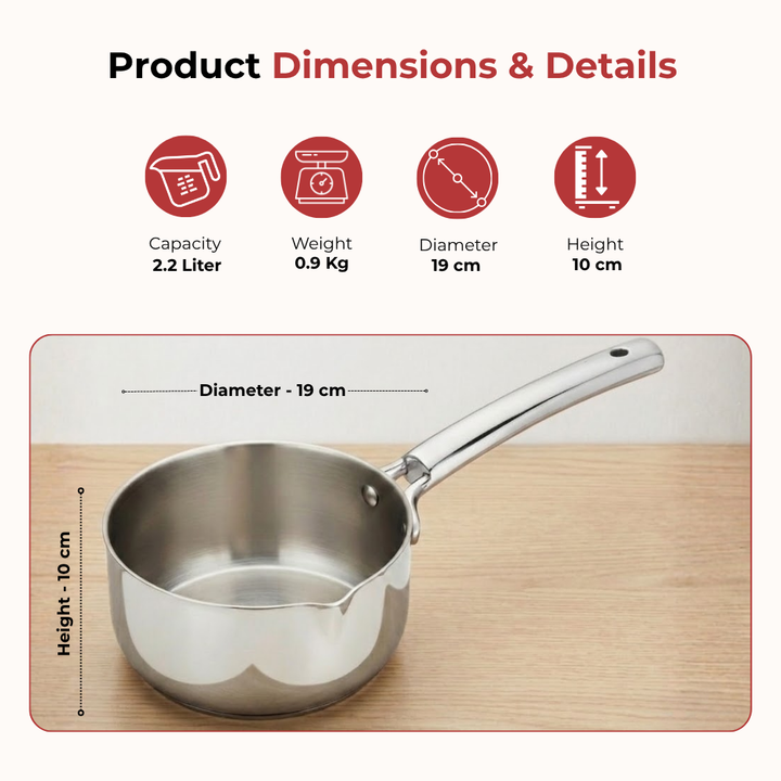 VINOD Doniv Titanium Triply Stainless Steel Milk Pan 18 cms, Capacity 2.20 Liter