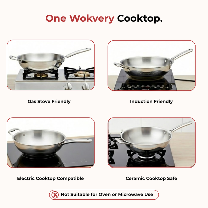 VINOD Doniv Titanium Triply Stainless Steel Wok with Side Handle 28 cms, Capacity 4.00 Liter