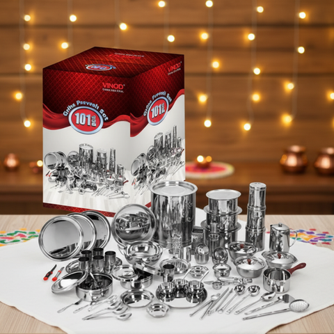 विनोद स्टेनलेस स्टील 101 पीस गृह प्रवेश सेट