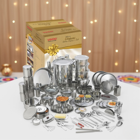 Vinod Stainless Steel 116 Pcs. Deluxe Griha Pravesh Set