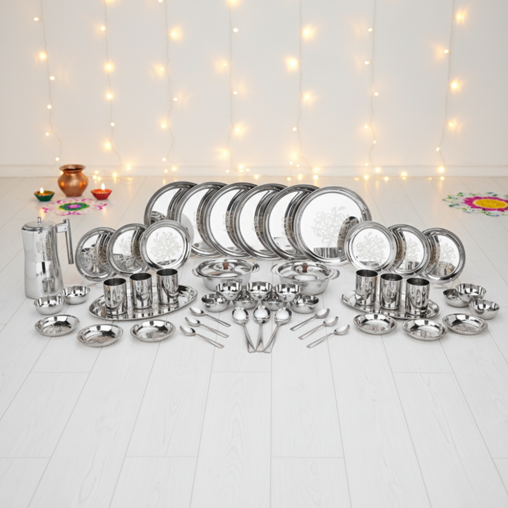 Vinod Stainless Steel 50 pieces Laser Dinner Set
