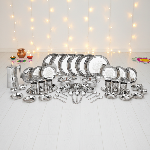 Vinod Stainless Steel 50 pieces Laser Dinner Set