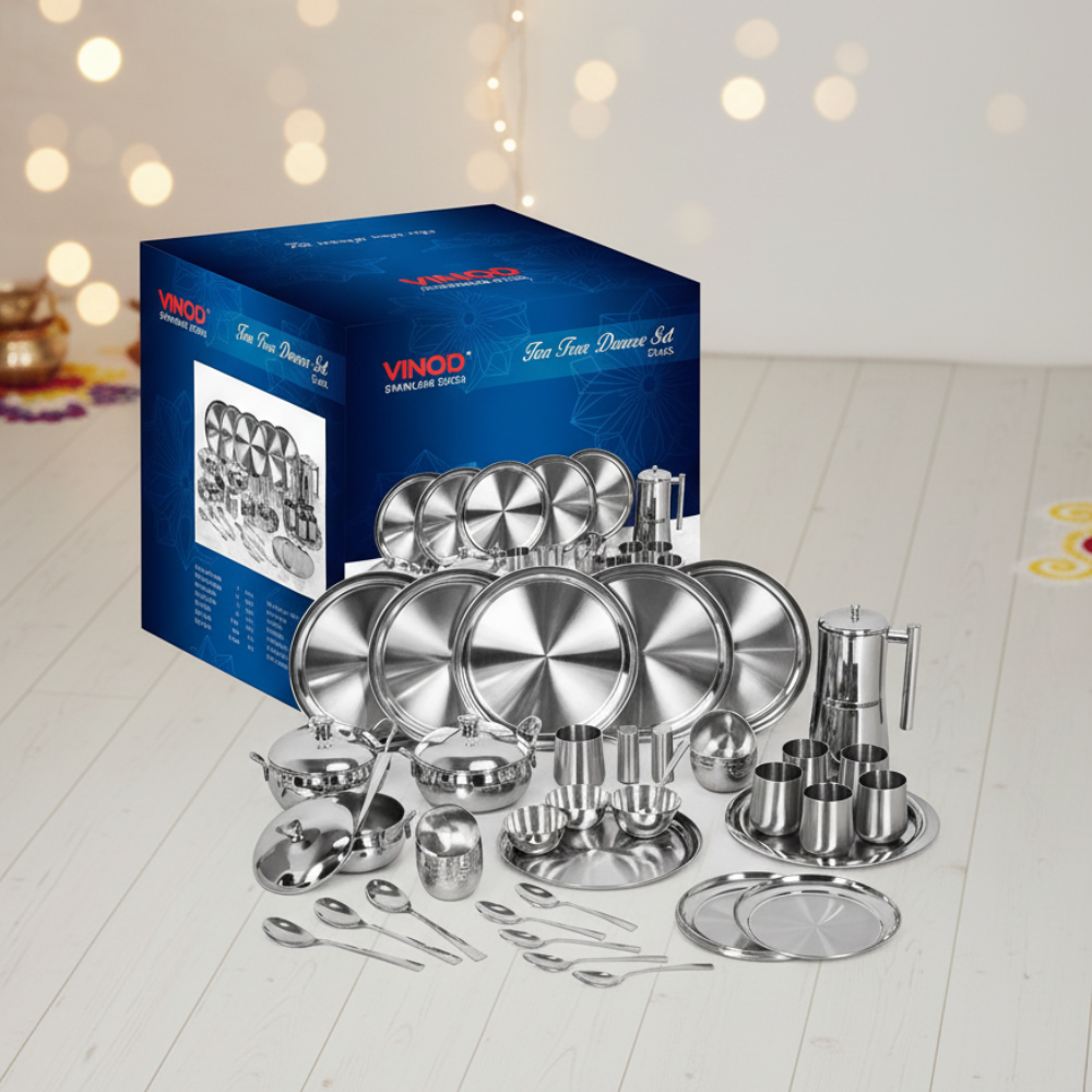 विनोद स्टेनलेस स्टील 53 पीस टू टोन डिनर सेट