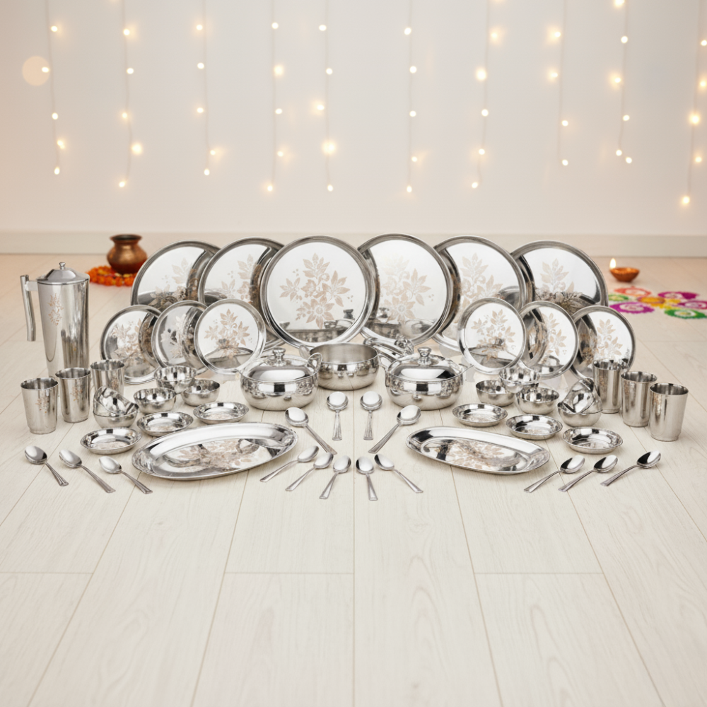 Vinod Stainless Steel 58 pieces Laser Dinner Set
