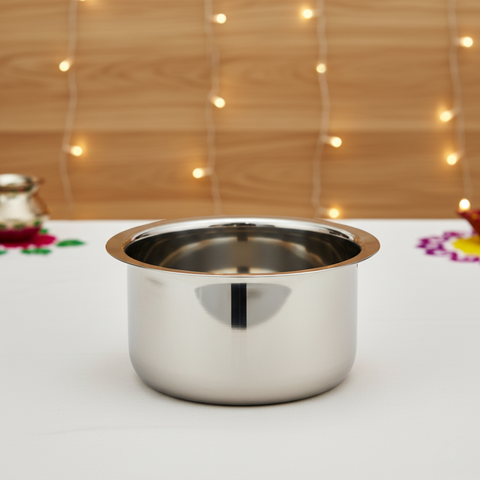 Vinod Stainless Steel Induction Friendly Flat Bottom Tope Without Lid 5.5 Ltr – No 17