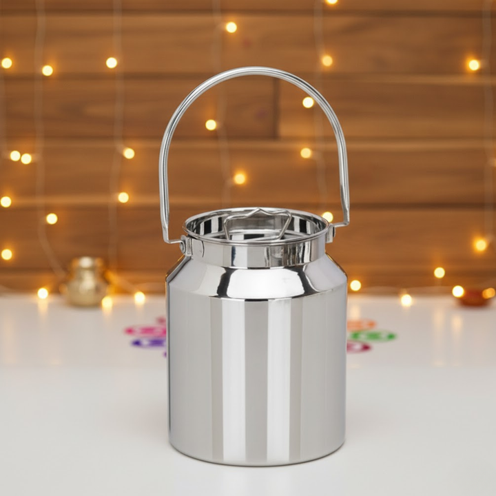 Vinod Stainless Steel Jointless Barni / Steel Milk Can / Oil Can / Milk Container / Liquid Container – Capacity 1.5 Liter.
